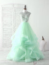 Green Tulle Lace Applique Long Prom Dress Blue Tulle Sweet 16 Dress