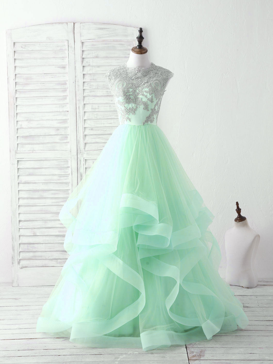 Green Tulle Lace Applique Long Prom Dress Blue Tulle Sweet 16 Dress US 8 / Blue Green Tulle Lace Applique Long Prom Dress Blue Tulle Sweet 16 Dress US 8 / Blue