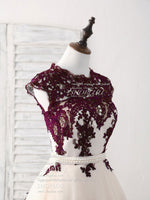 Burgundy Lace Tulle Short Prom Dress Burgundy Bridesmaid Dress