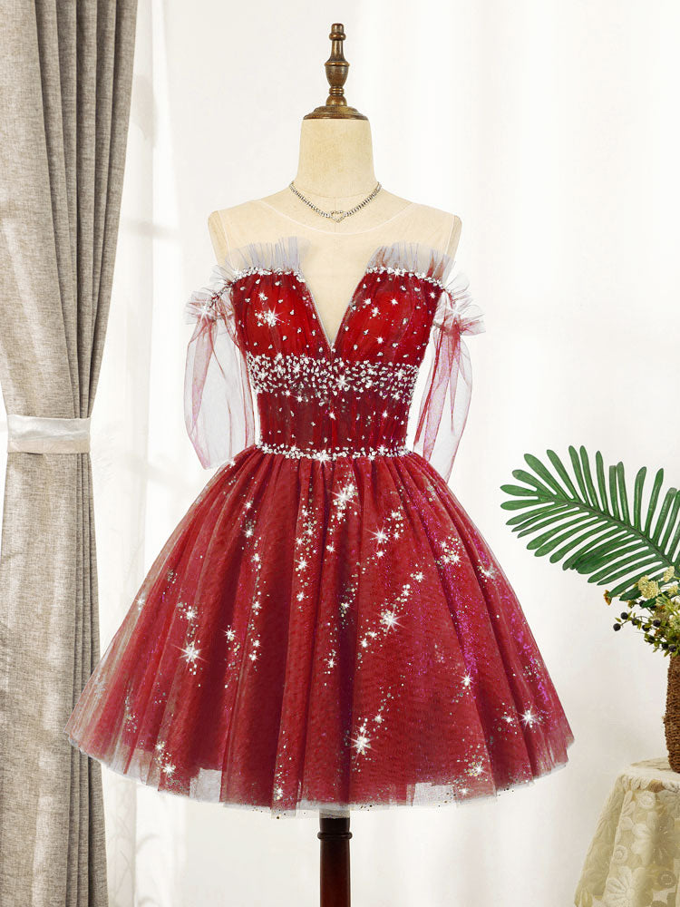 puffy sequin dress Luxurious Sparkle V-neck Sleeveless Sequin Prom Party Gowns with Puffy Flowers Skirt