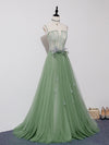 Green Tulle Lace Long Prom Dress, Green Tulle Long Formal Graduation Dress