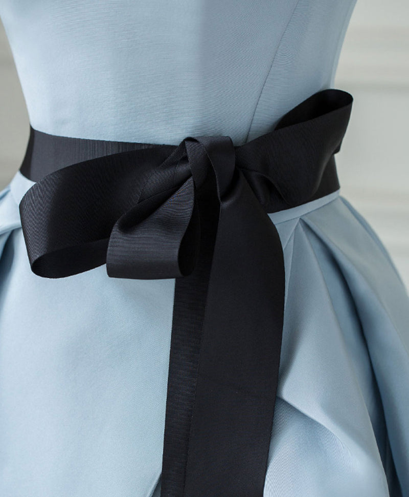 Simple Blue Satin Long Prom Dress, Blue Long Evening Dress