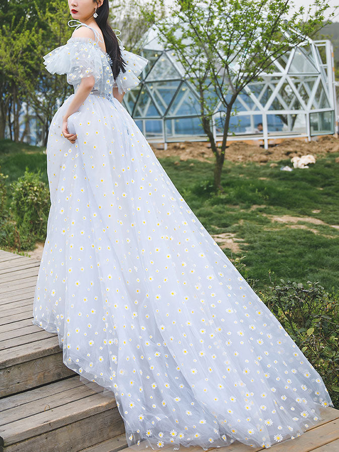 Blue Sweetheart Tulle Long Prom Dress Blue Tulle Formal Dress
