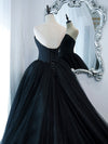 Simple Black Sweetheart Neck Tulle Long Prom Dress, Black Evening Dresses
