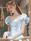 Light Blue Satin Lace Long Prom Dress Blue Lace Formal Dress