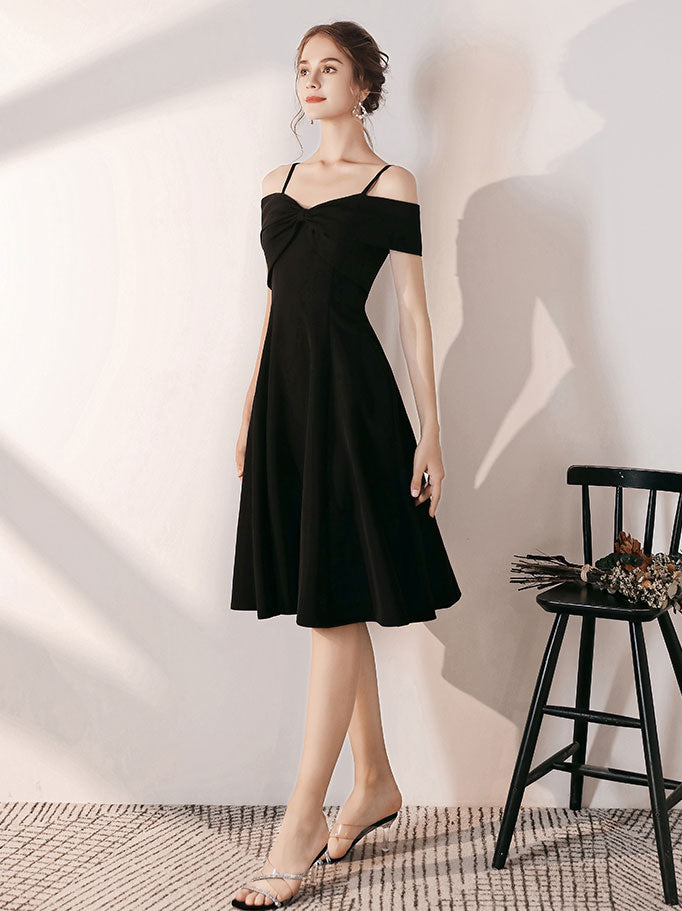Simple Black Off Shoulder Short Prom Dress, Black Homecoming Dress