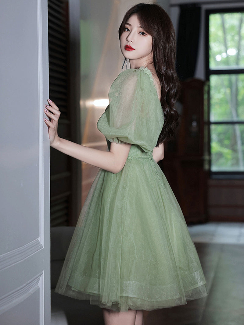 Green Tulle Short Prom Dress, Green A-Line Short Sleeve Party Dress US 2 / Custom Color Green Tulle Short Prom Dress, Green A-Line Short Sleeve Party Dress US 2 / Custom Color