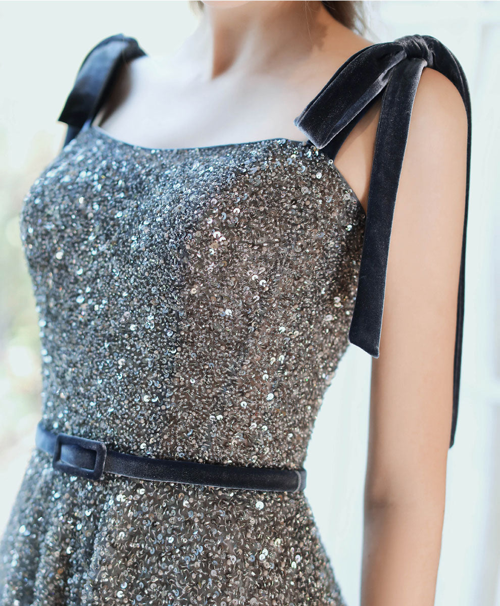 Blue Sweetheart Tulle Sequin Long Prom Dress Blue Formal Dress
