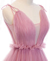 Pink V Neck Long Prom Dress, Aline Pink Formal Evening Dresses