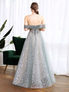 Gray Blue Tulle Lace Long Prom Dress, Gray Blue Evening Dress