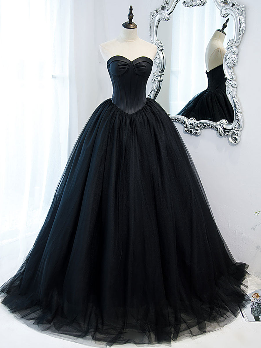 Strapless Sweetheart Neck Black Tulle Prom Dresses, Black Tulle Formal Gowns, US 6 / Custom Color / With Rush+$19.99 Strapless Sweetheart Neck Black Tulle Prom Dresses, Black Tulle Formal Gowns, US 6 / Custom Color / With Rush+$19.99