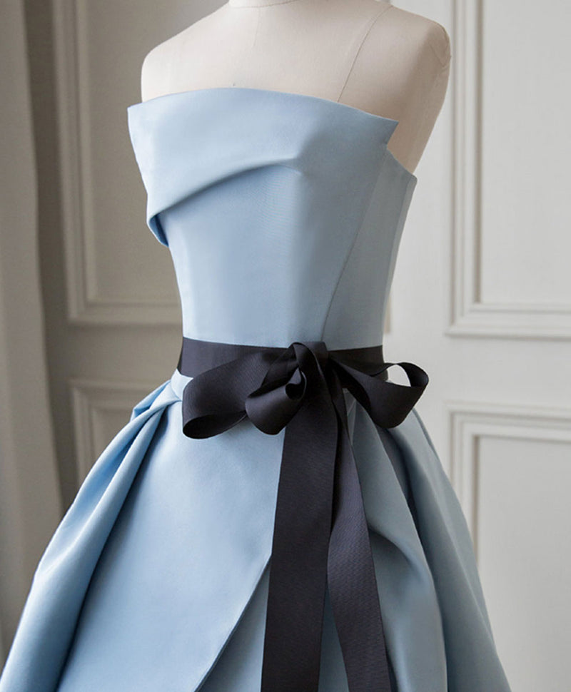 Simple Blue Satin Long Prom Dress, Blue Long Evening Dress