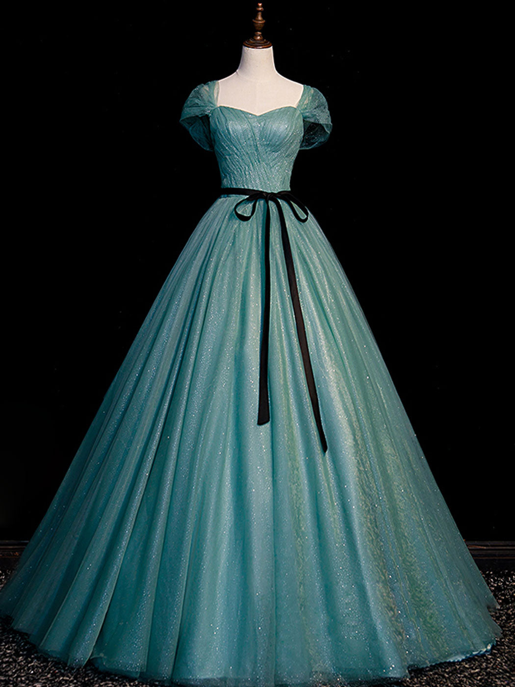 Green A line Tulle Sequin Long Prom Dress, Green Tulle Graduation Dress US 8 / Green(As Picture)