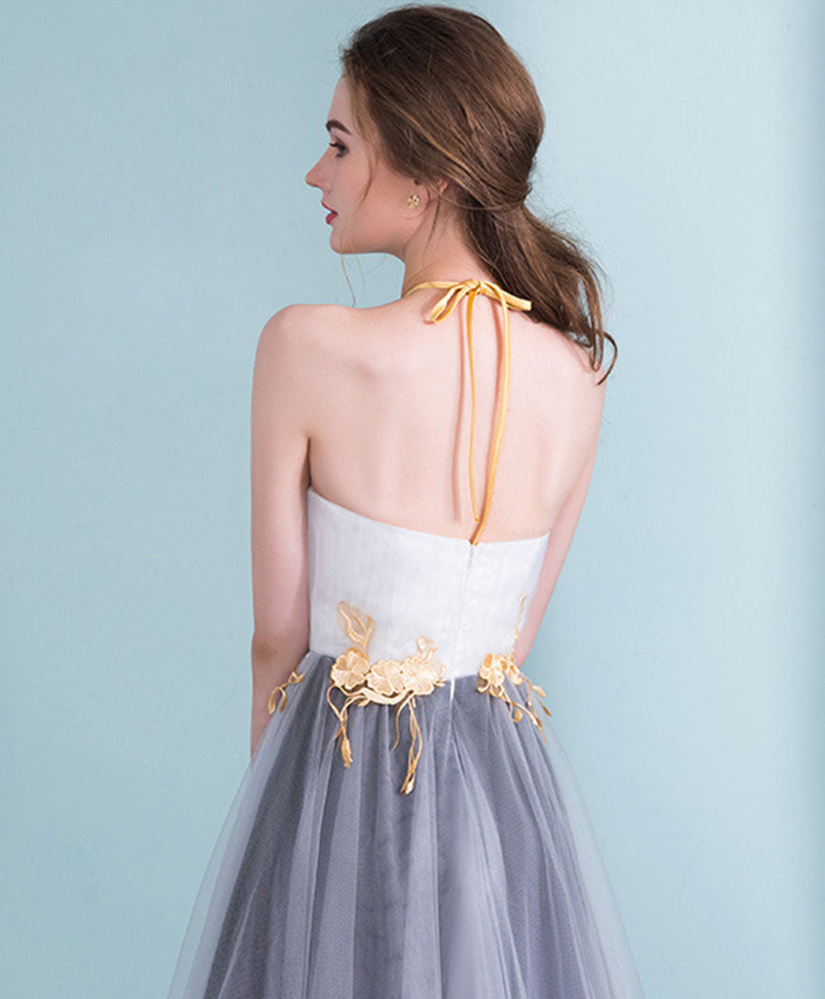Gray Gradient Tulle Long Prom Dress, Gray Evening Dress