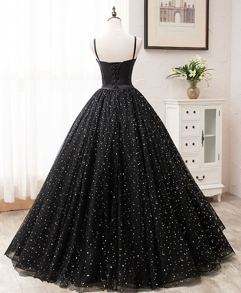 Black Sweetheart Tulle Long Prom Dress, Black Formal Sweet 16 Dress