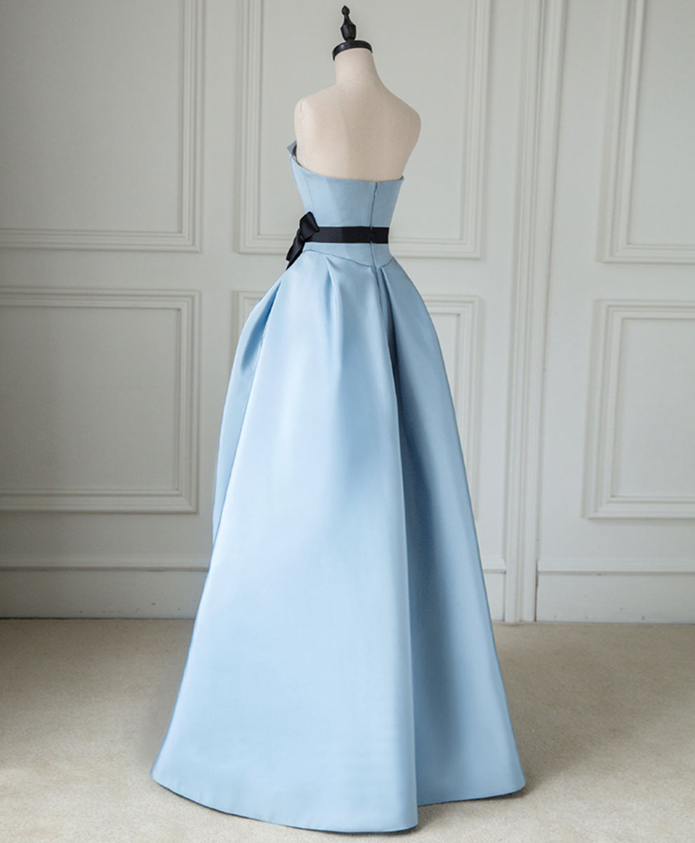 Simple Blue Satin Long Prom Dress, Blue Long Evening Dress – shopluu