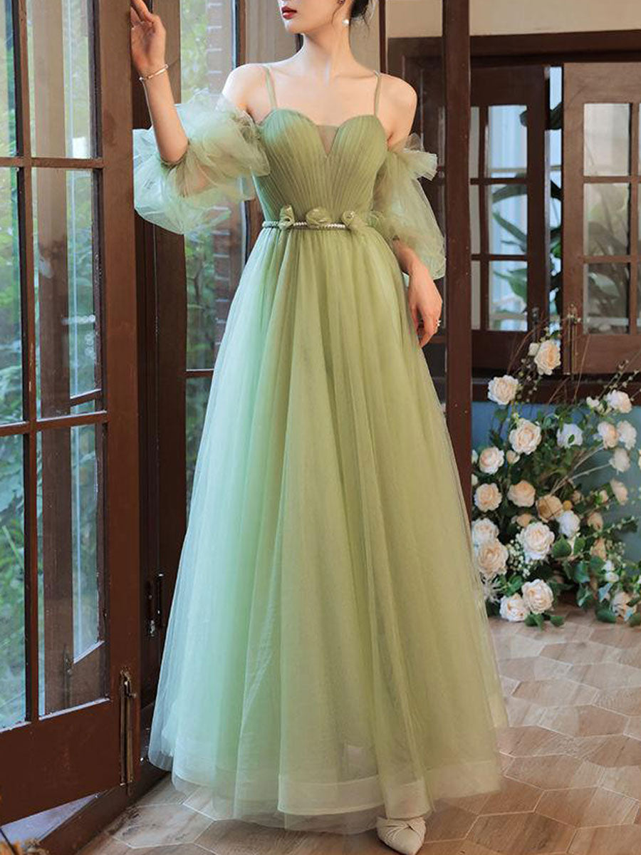 cheap long green dress Dark Green Dress Chiffon Half Sleeves Empire Waist Prom Maxi Dresses