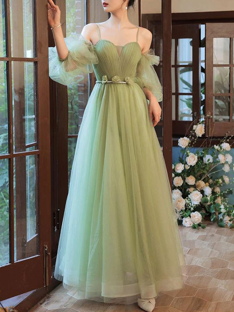 Simple A line Green Long Prom Dress, Green Tulle Bridesmaid Dress US 10 / Custom Color Simple A line Green Long Prom Dress, Green Tulle Bridesmaid Dress US 10 / Custom Color