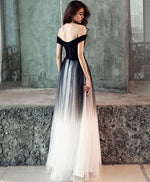 Simple Tulle Off Shoulder Black Long Prom Dress, Black Tulle Evening Dress