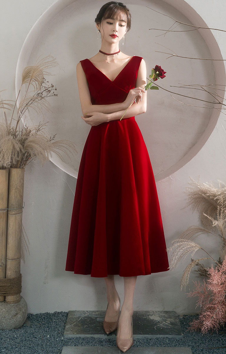 Burgundy V Neck Short Prom Dress, Burgundy Bridesmaid Dress US 6 / Burgundy Burgundy V Neck Short Prom Dress, Burgundy Bridesmaid Dress US 6 / Burgundy
