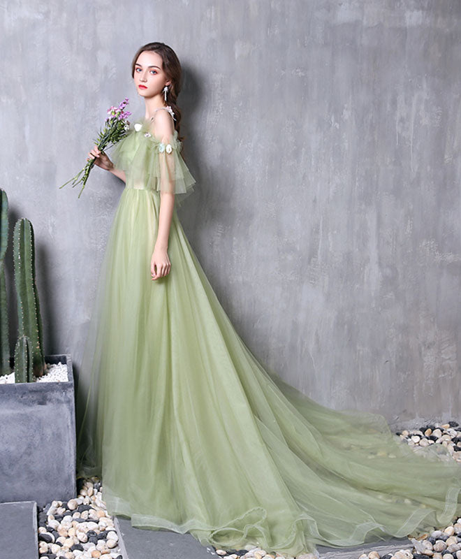 Green Tulle Lace Long Prom Dress Green Evening Dress
