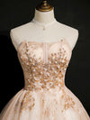 Champagne Tulle Lace Short Prom Dress, Puffy Champagne Homecoming Dress