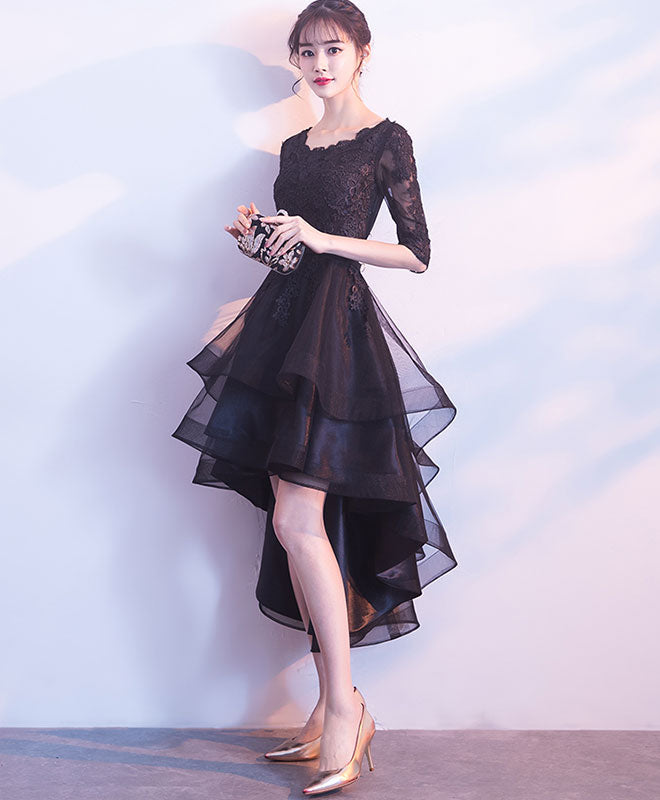 Cute Black Tulle Lace Short Prom Dress, Black Bridesmaid Dress
