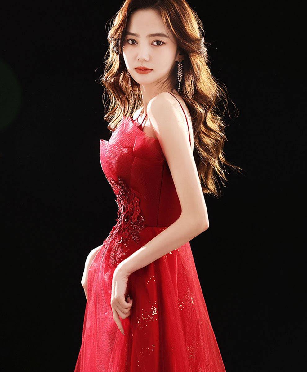 Burgundy Tulle Lace Long Prom Dress Burgundy Formal Dress
