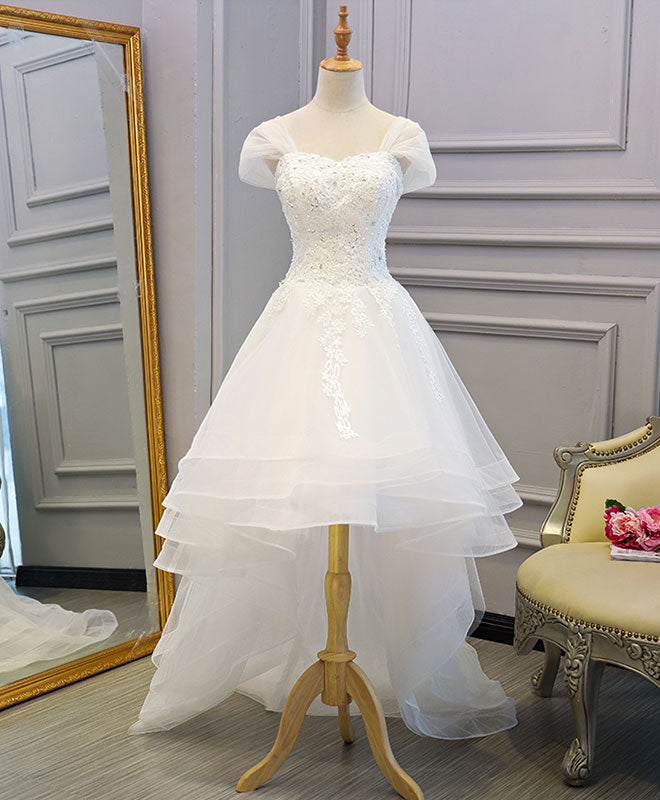 White Lace Tulle High Low Long Wedding Dress, Bridal Dress US 2 / White White Lace Tulle High Low Long Wedding Dress, Bridal Dress US 2 / White