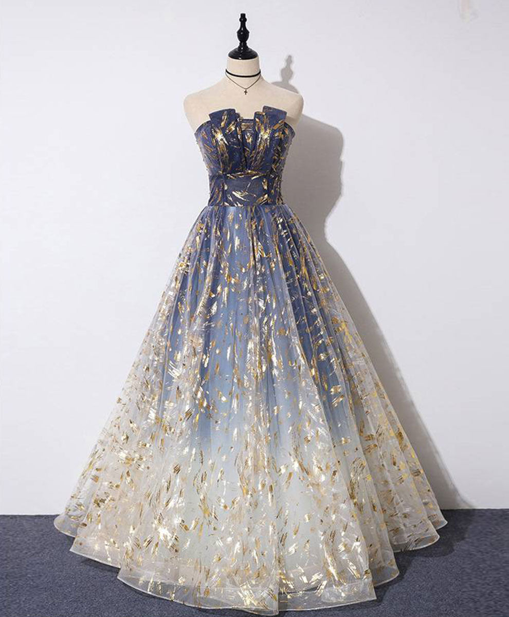 A-Line Tulle Lace Long Prom Dress, Tulle Lace Formal Graduation Party Dress