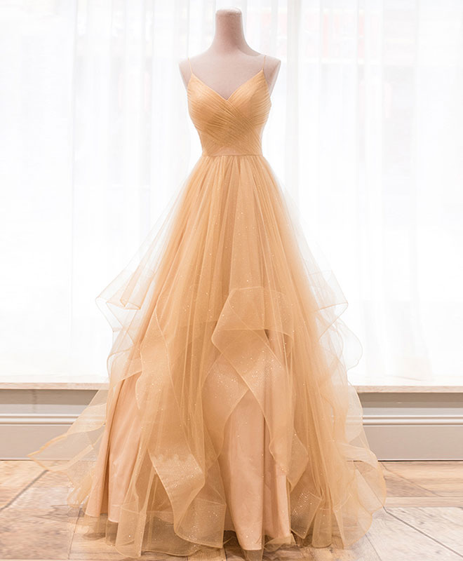 A-Line V Neck Tulle A-Line Long Prom Dress Tulle Formal Dress