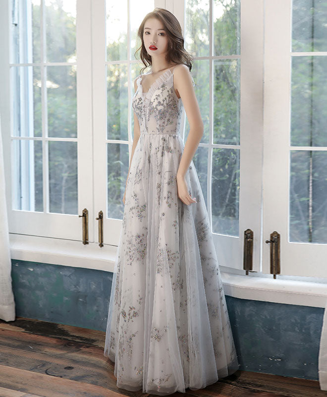 Gray Tulle Lace Long Prom Dress Gray Tulle Lace Formal Dress US 14 / Gray Gray Tulle Lace Long Prom Dress Gray Tulle Lace Formal Dress US 14 / Gray