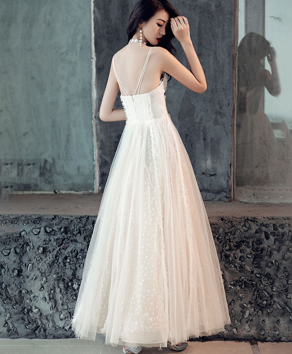Light Champagne V Neck Tulle Lace Prom Dress Formal Dress