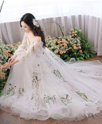 White V Neck Tulle Lace Applique Long Prom Dress, White Evening Dress