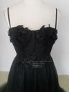 Black A line Sweetheart Tulle Sequin Long Prom Dress, Black Graduation Dresses