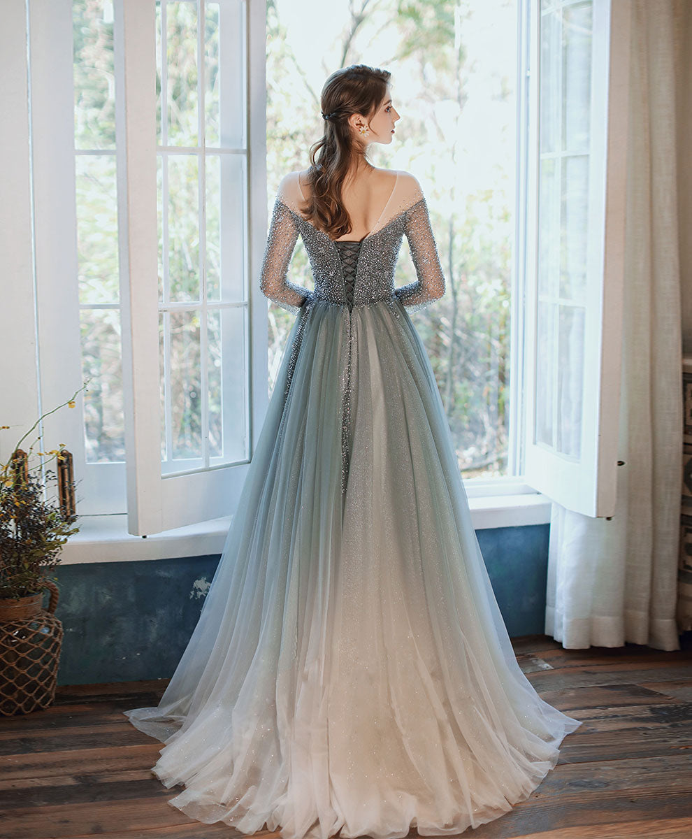A-Line Tulle Sequin Long Prom Dress Tulle Formal Dress