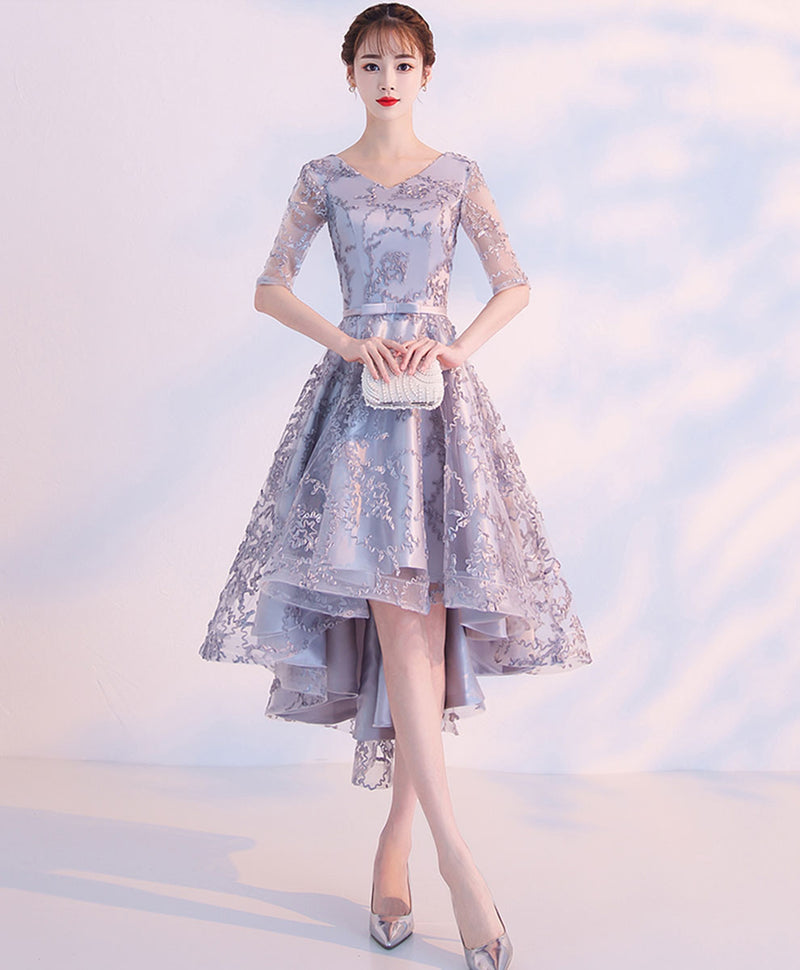 gray lace cocktail dress Grey Lace Tea Length Vintage Style Wedding Party Dress, Grey Homecoming Dresses