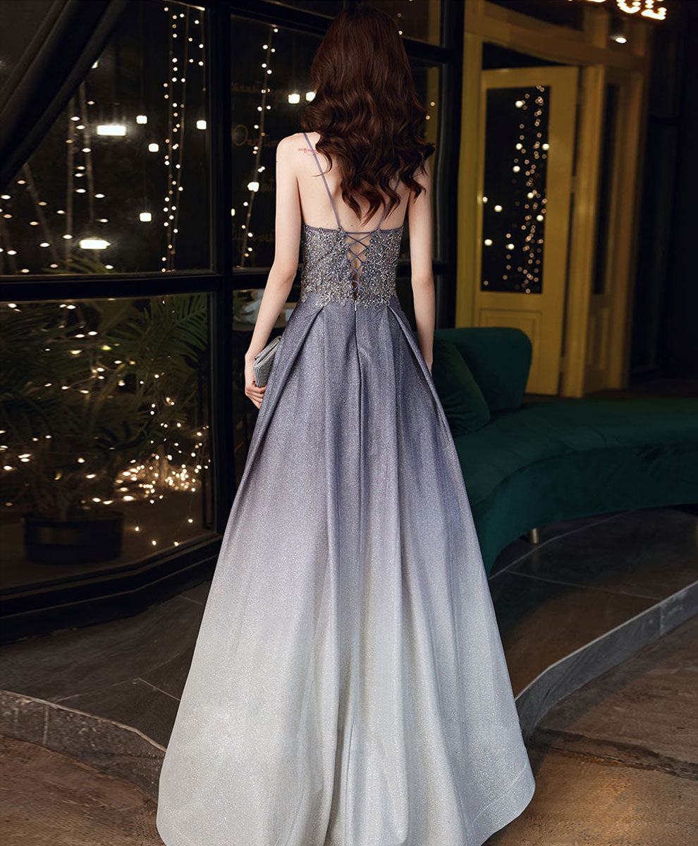 A-line Lace Sequin Prom Dress Gradient Color Floor Length Formal Party Custom Size / Gray Blue(As Picture) A-line Lace Sequin Prom Dress Gradient Color Floor Length Formal Party Custom Size / Gray Blue(As Picture)