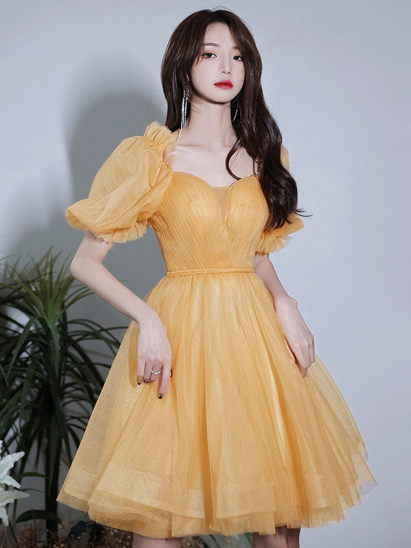 Yellow Short Prom Dresses, Yellow Puffy Homecoming Dresses