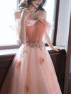 Pink Off Shoulder Tulle Long Prom Dress, Pink Tulle Formal Dress