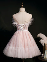 Pink Sweetheart Neck Tulle Lace Short Prom Dress, Puffy Pink Homecoming Dress