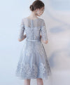 Gray Round Neck Tulle Lace Short Prom Dress Gray Homecoming Dress