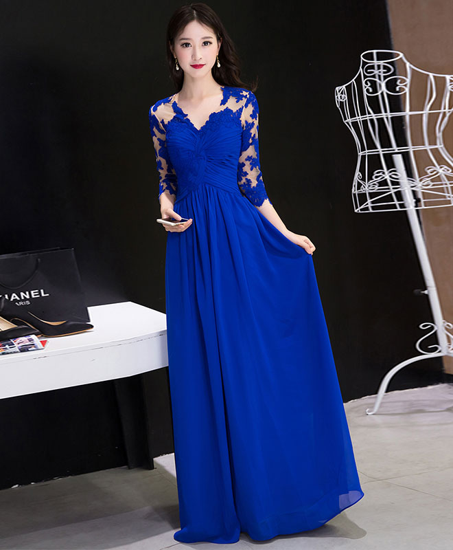 Burgundy Chiffon Lace Long Prom Dress, Bridesmaid Dress