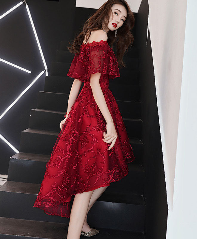 maroon homecoming dresses Ombreprom Homecoming Dress A-line V-neck Burgundy Satin Short with Pockets