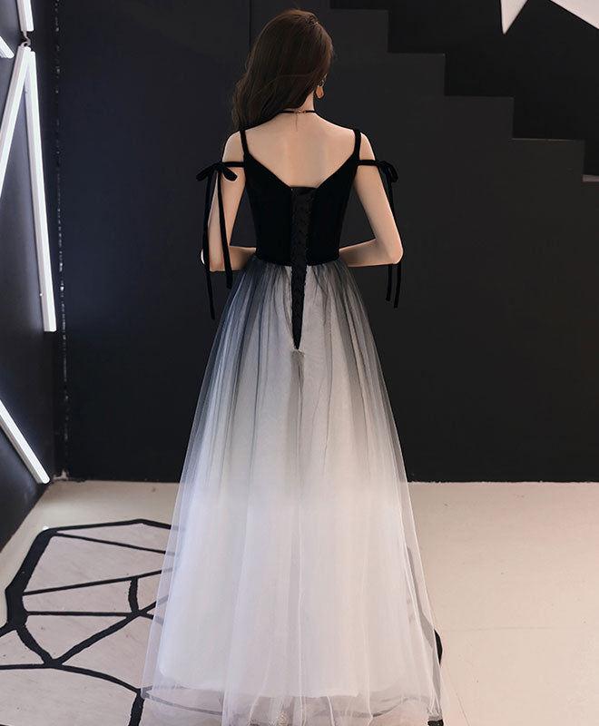 Simple Black Tulle Long Prom Dress, Black Evening Dress