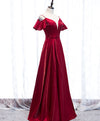 Simple Satin Burgundy Long Prom Dress Burgundy Formal Dress