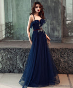 Dark Blue Tulle Long Prom Dress, Dark Blue Tulle Evening Dress