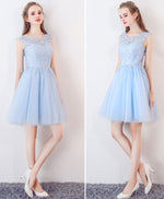 Cute Blue Tulle Lace Short Prom Dress, Blue Homecoming Dress