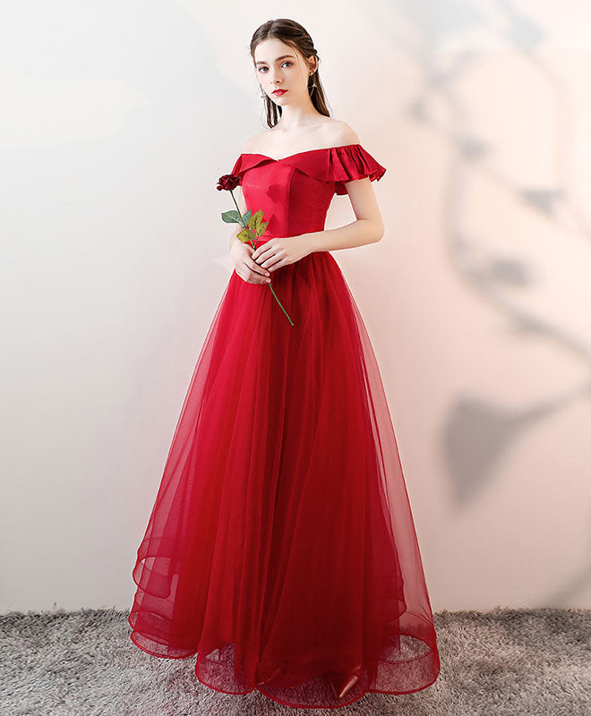 simple burgundy prom dress Simple A Line V-Neck Burgundy Split Prom Dresses