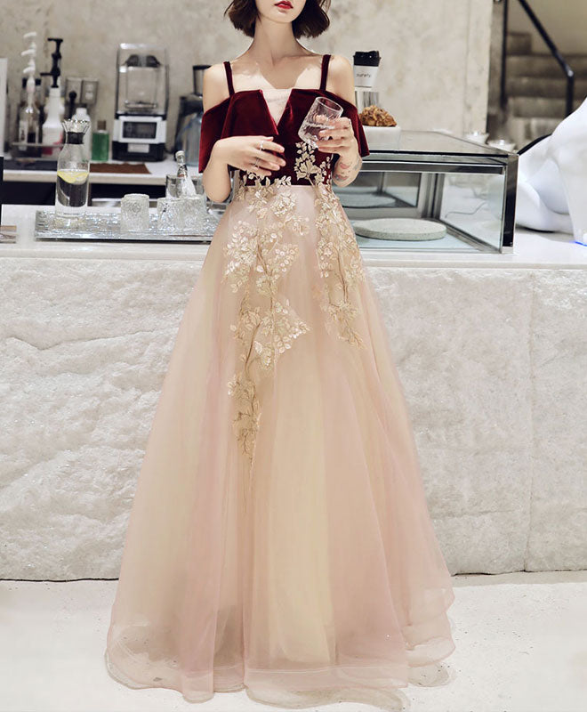 Simple Sweetheart Pink Tulle Lace Long Prom Dress Pink Evening Dress